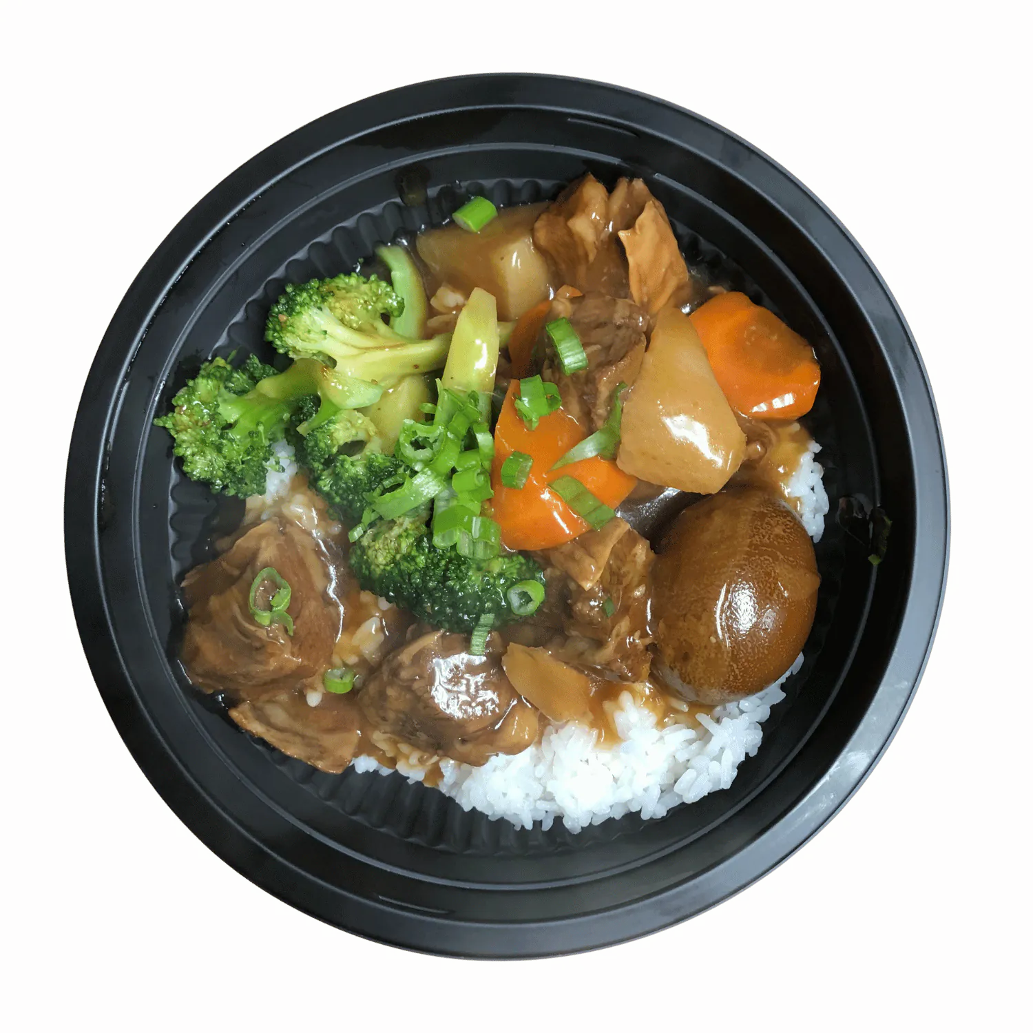Rice bowl with braised beef brisket, broccoli, daikon and marinated egg at JJ Poke Bowl & Taiwanese Bubble Tea Store in Pittsburgh