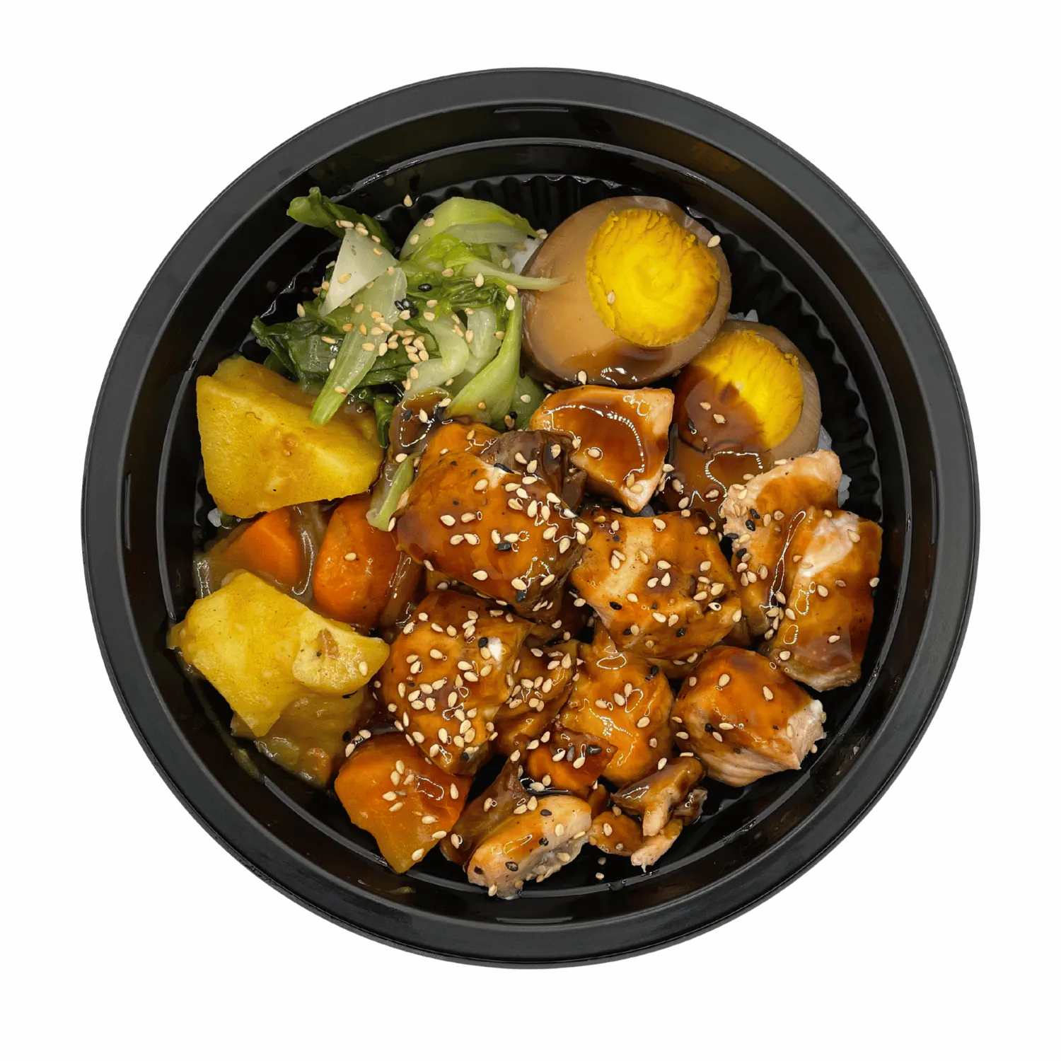 Rice bowl with grilled tuna, curry veggies and marinated egg at JJ Poke Bowl & Taiwanese Bubble Tea Store in Pittsburgh