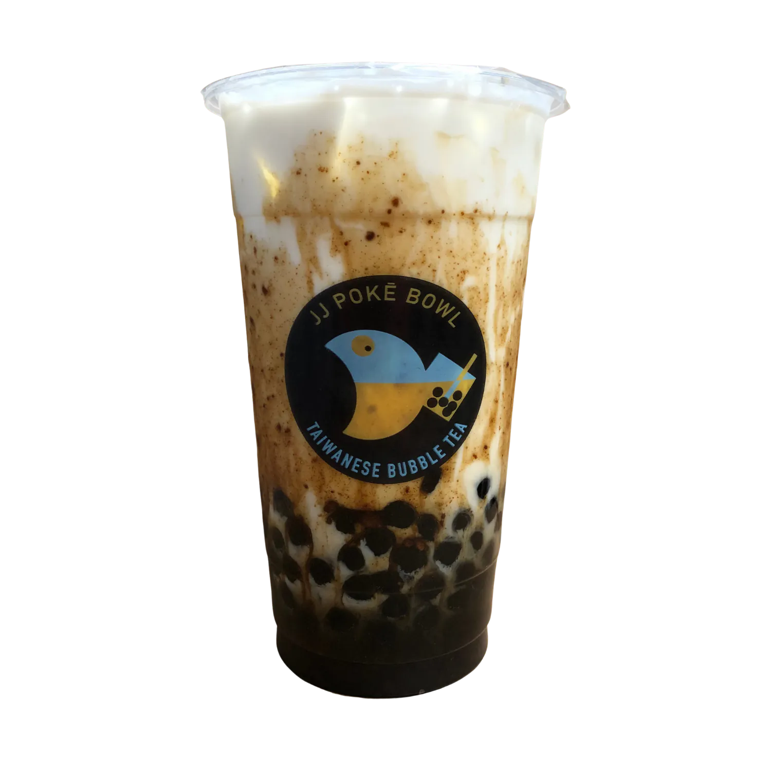 Creamy brown sugar boba milk tea at JJ Poke Bowl & Taiwanese Bubble Tea Store in Pittsburgh.