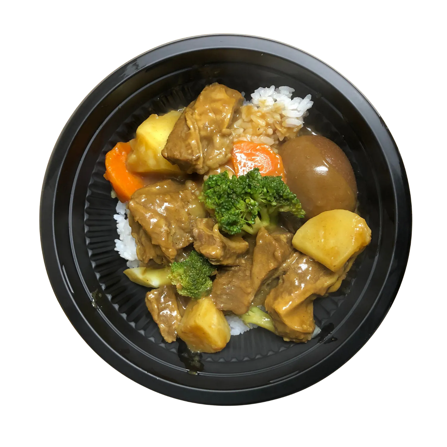 Savory curry beef over rice with veggies at JJ Poke Bowl & Taiwanese Bubble Tea Store in Pittsburgh.