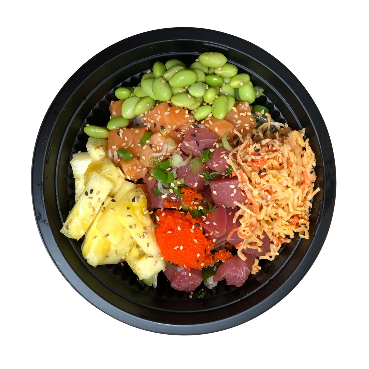 Fresh poke bowl with tuna, salmon & toppings at JJ Poke Bowl & Taiwanese Bubble Tea Store in Pittsburgh.